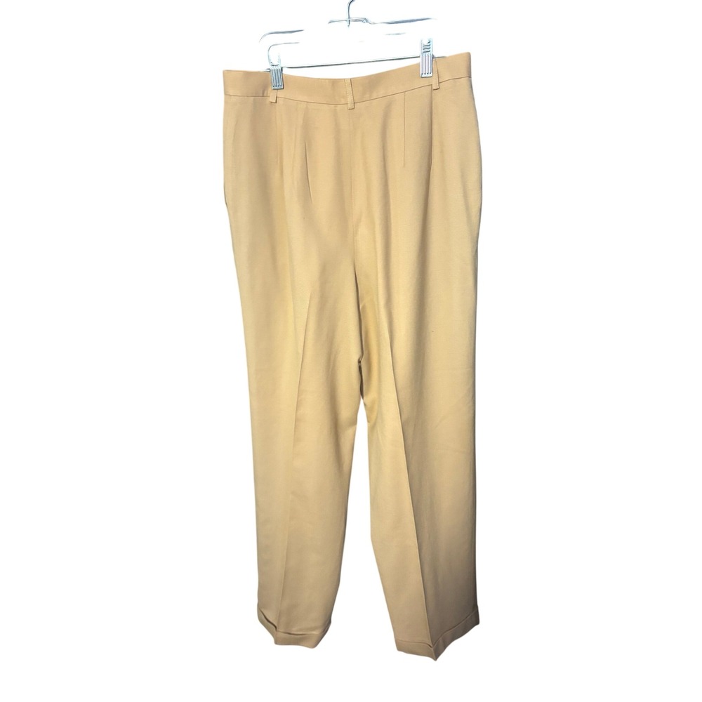 Talbots Vintage 100% Wool Pleated Trousers Tan Herringbone Cuffed Pants 10 USA